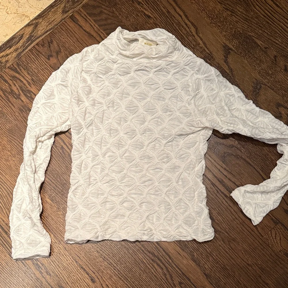 Anthropologie White Textured Mock Neck Long Sleeve Top - Picture 1 of 1